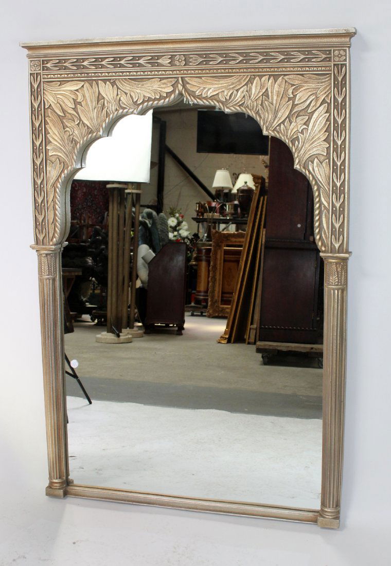 Silver framed decorative mirror with foliate decoration (1 of 3)