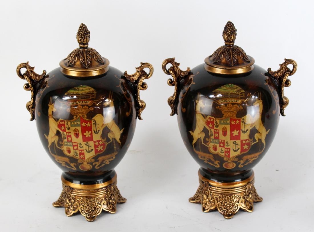 Pair of decorative double handled urns (1 of 5)