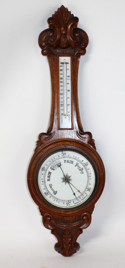 Antique English oak aneroid barometer (1 of 4)