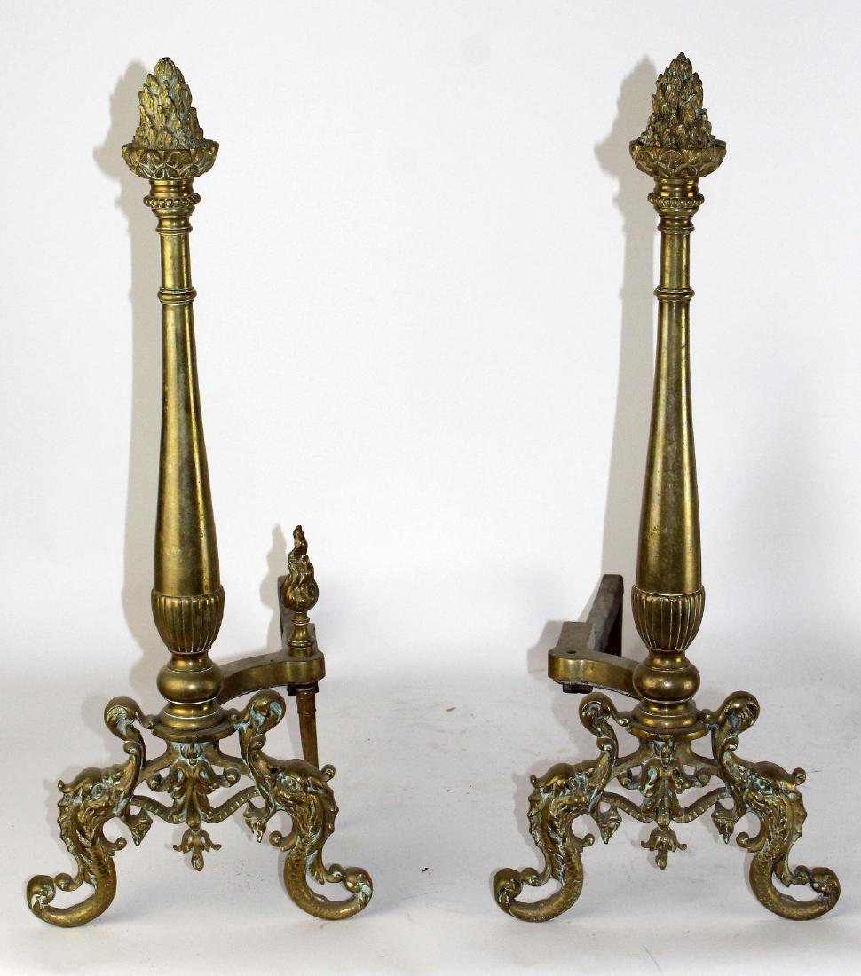 Pair of bronze andirons with mythological dolphins (1 of 5)