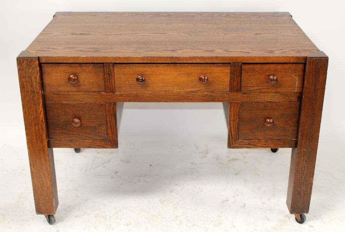 American quarter sewn oak desk: American quarter sewn oak desk. 32"h x 49"w x 31"d