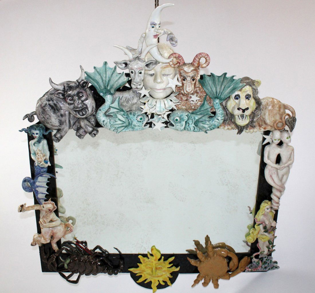 Artisan made mirror depicting the zodiac (1 of 7)