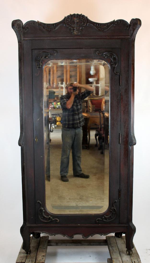 American oak single door wardrobe with mirror (1 of 5)
