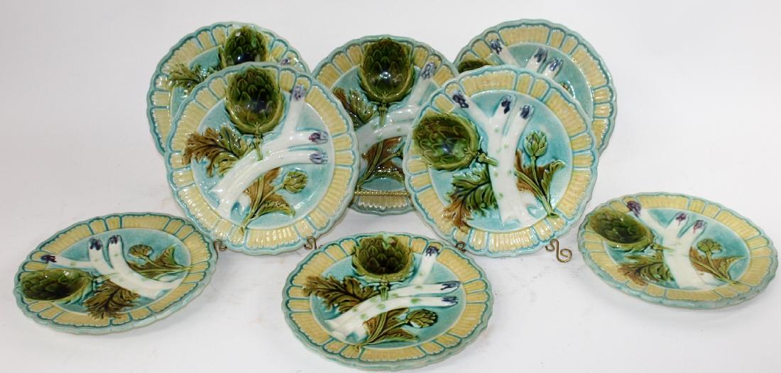 8 French Barbotine Majolica asparagus plates (1 of 4)