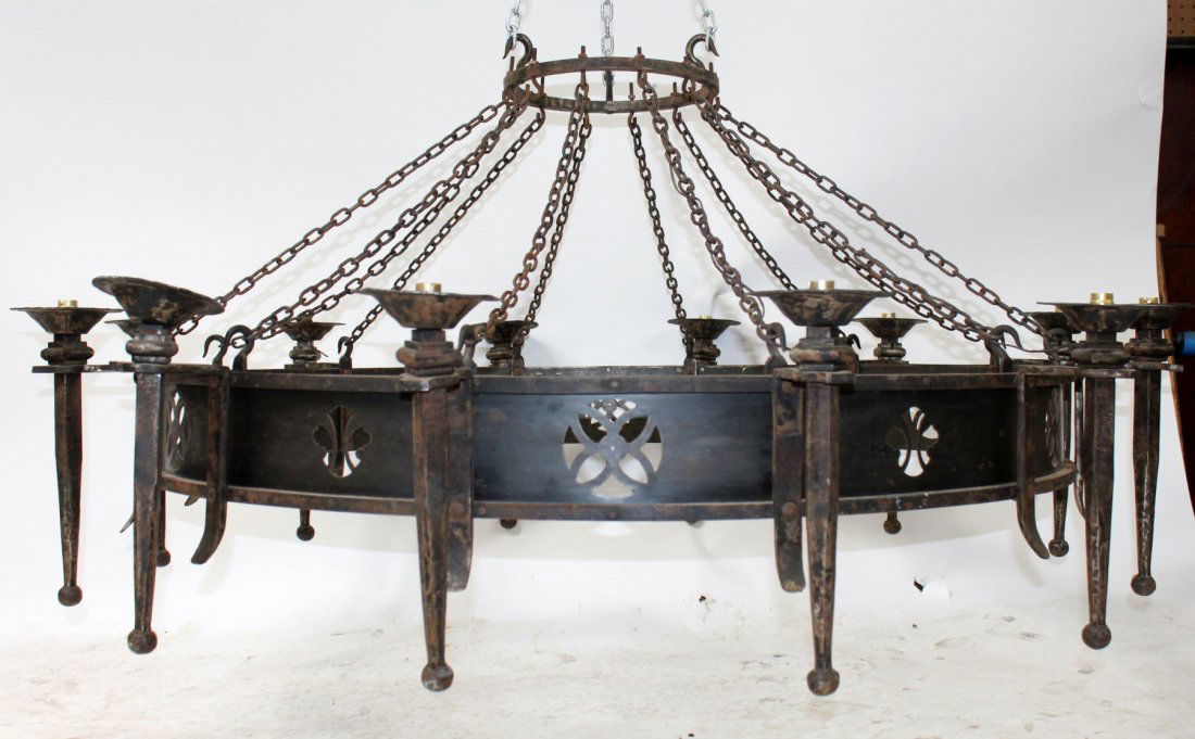 French forged iron 12-arm ring chandelier (1 of 6)