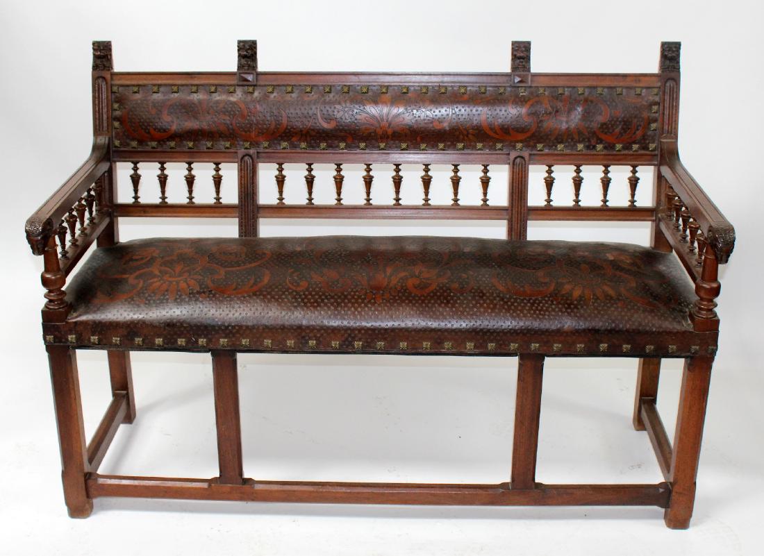 French walnut bench with carved rams' heads (1 of 5)