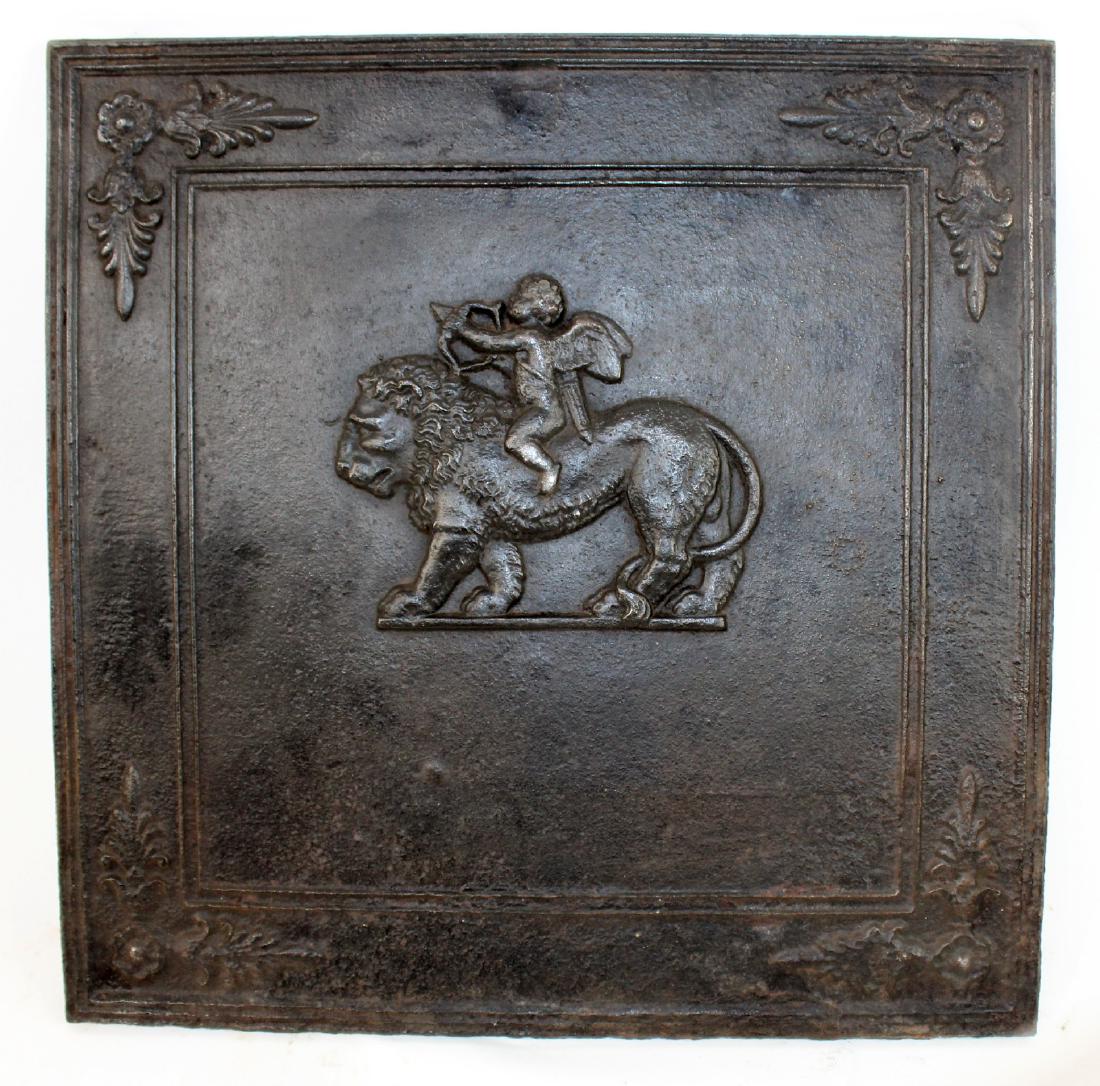 French cast iron fireplace plaque with lion (1 of 4)