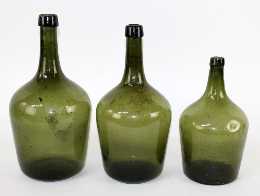 Set of 3 green glass demi-john bottles (1 of 5)
