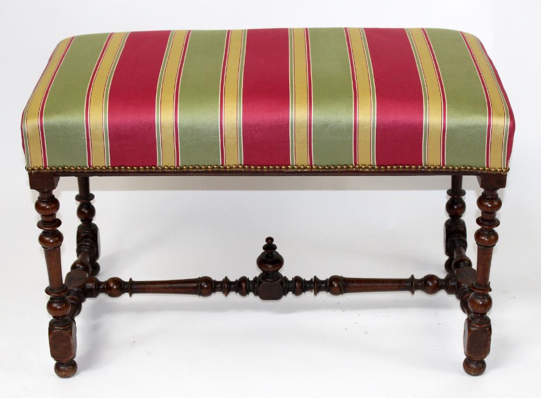 French upholstered bench on turned walnut legs (1 of 4)