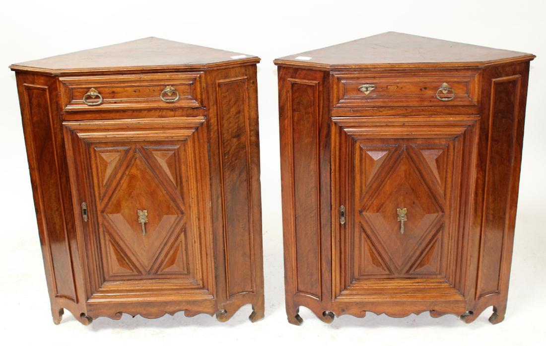 Pair Italian walnut raised panel corner cabinets (1 of 5)