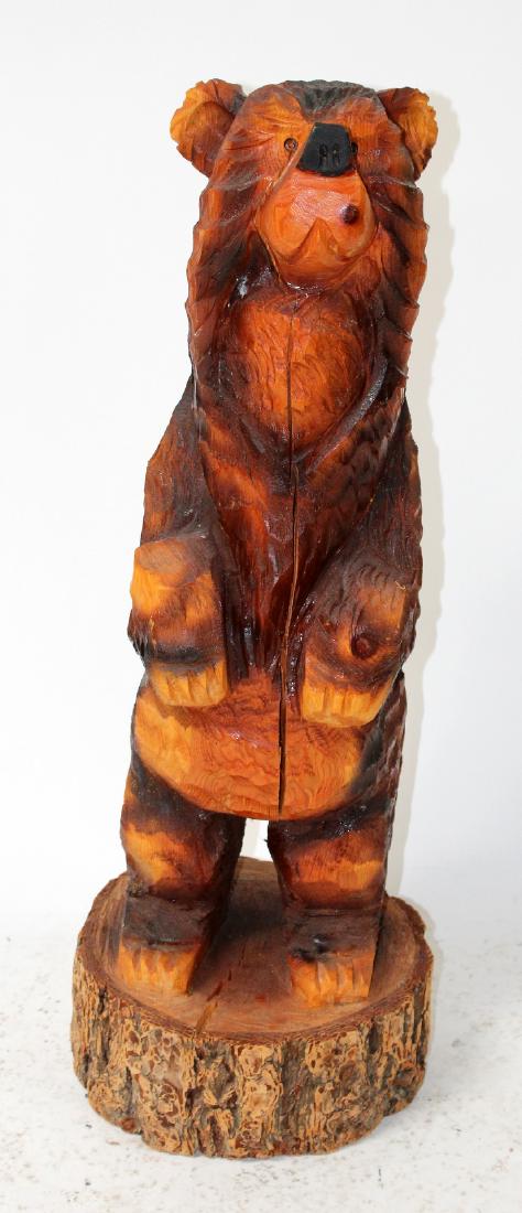Chainsaw carving of a bear: Chainsaw carving of a bear. 21st century. 37"h x 12"dia