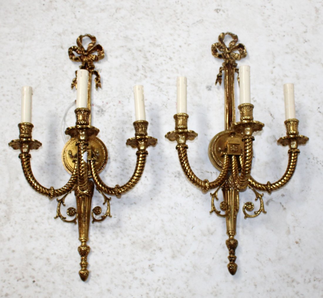 Pair of Louis XVI style brass wall sconces (1 of 4)