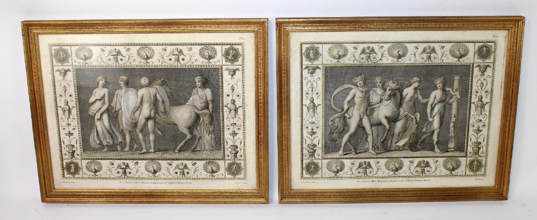Pair of classical scene hand colored etchings (1 of 6)
