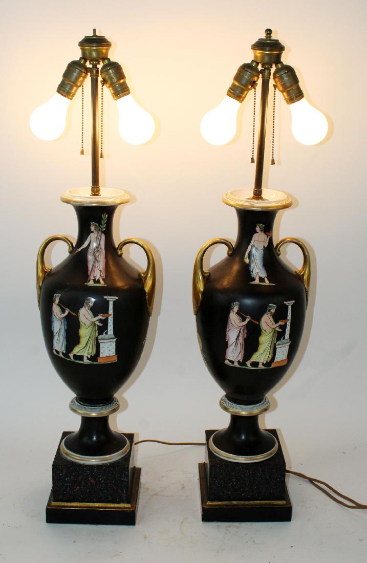 Pair of double handled porcelain lamps (1 of 7)