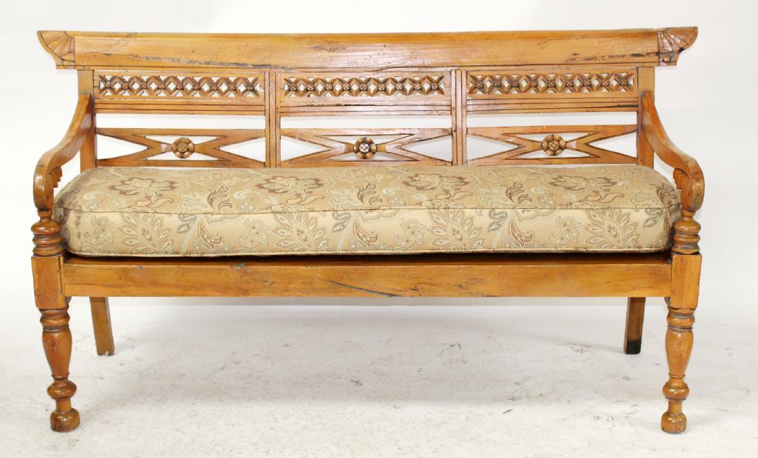 Painted and carved pine bench (1 of 5)