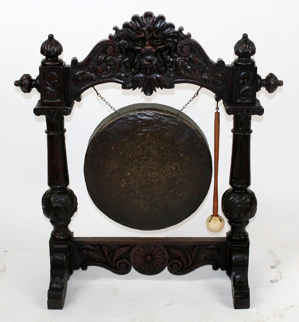 English dinner gong on carved oak stand (1 of 5)