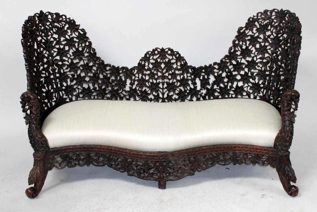 Burmese carved and reticulated sofa (1 of 7)