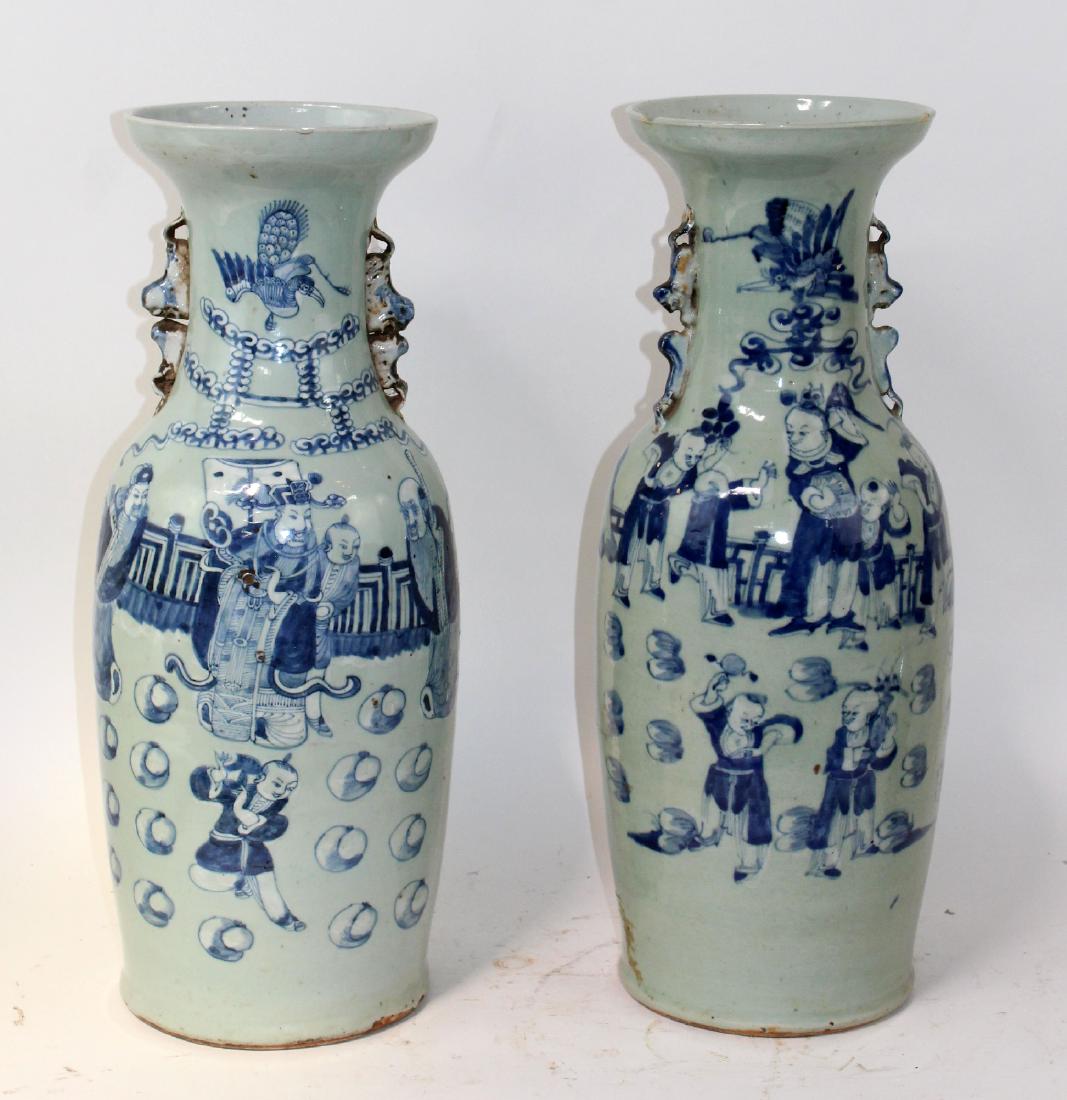 Pair blue and white Chinese porcelain vases (1 of 8)