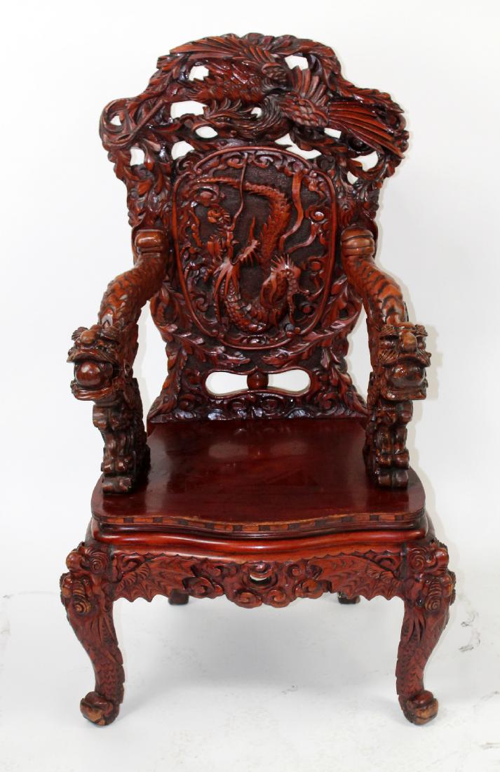 Chinese carved throne chair with dragons (1 of 7)