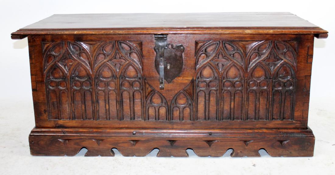 French Gothic Revival trunk in oak (1 of 5)