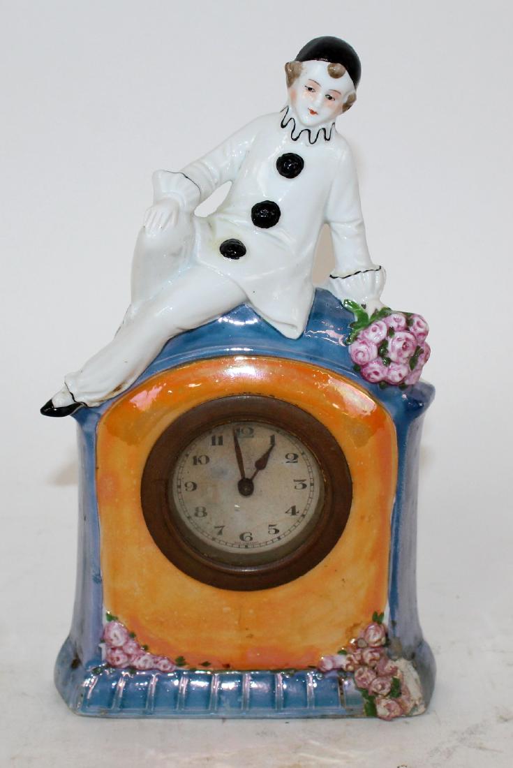 German Art Deco porcelain clock with Pierrot (1 of 5)