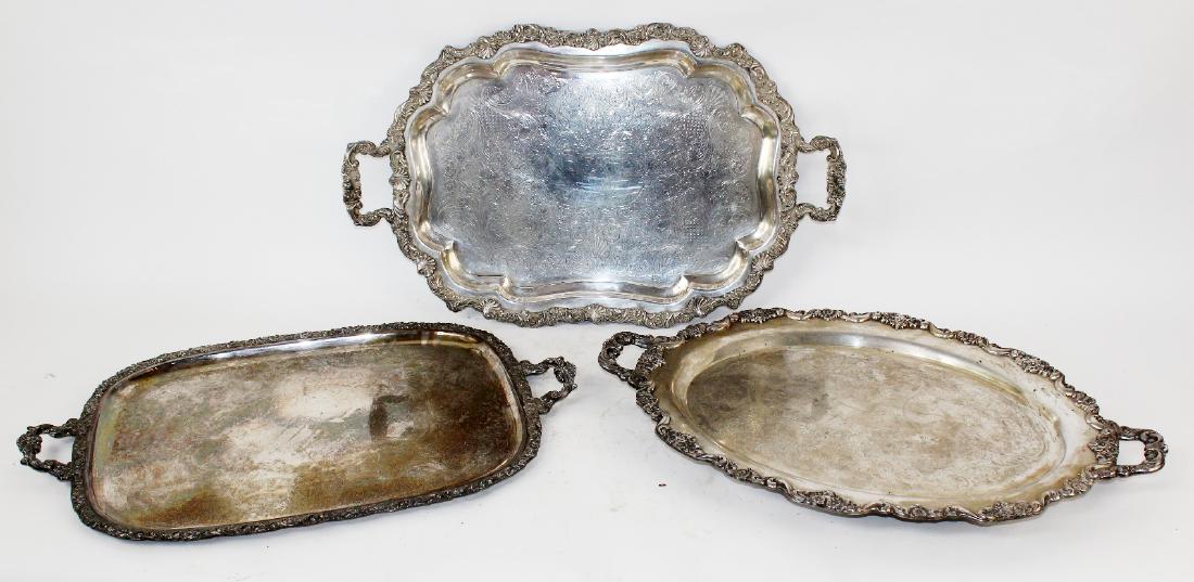 Lot of 3 Silverplate trays with handles (1 of 6)