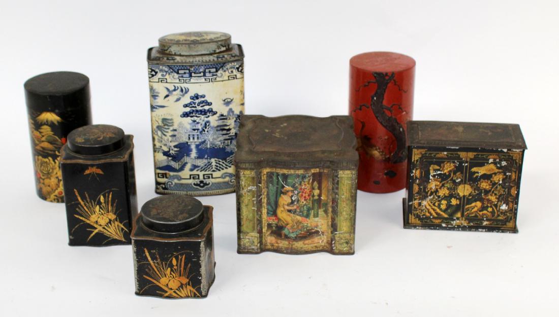 Lot  of 7 antique tin biscuit canisters (1 of 5)
