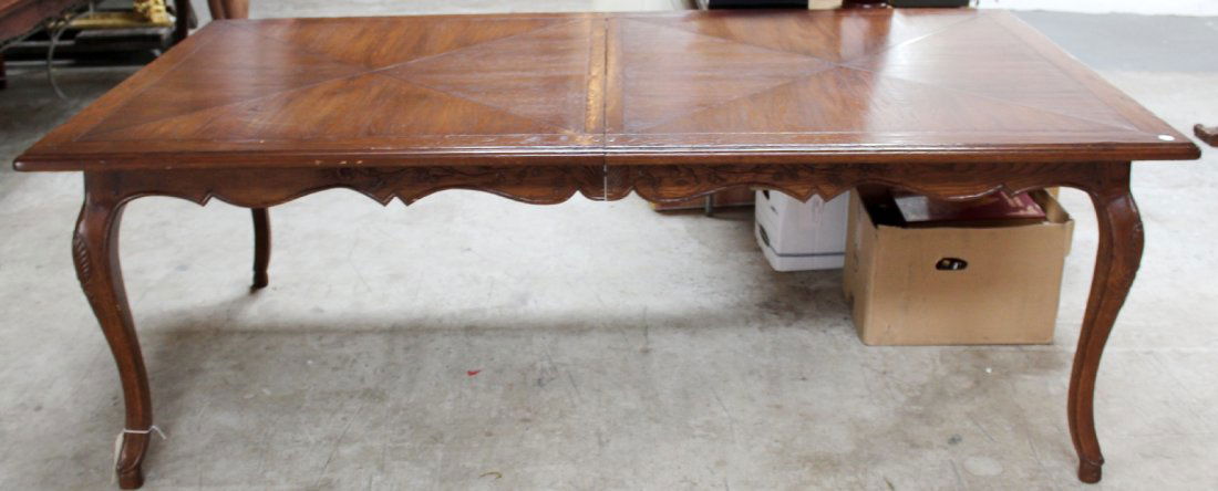 Louis XV style oak dining table: Louis XV style oak dining table with parquet top and 2 leaves30 1/2\"h x 87\"w x 48\"d (without leaves)