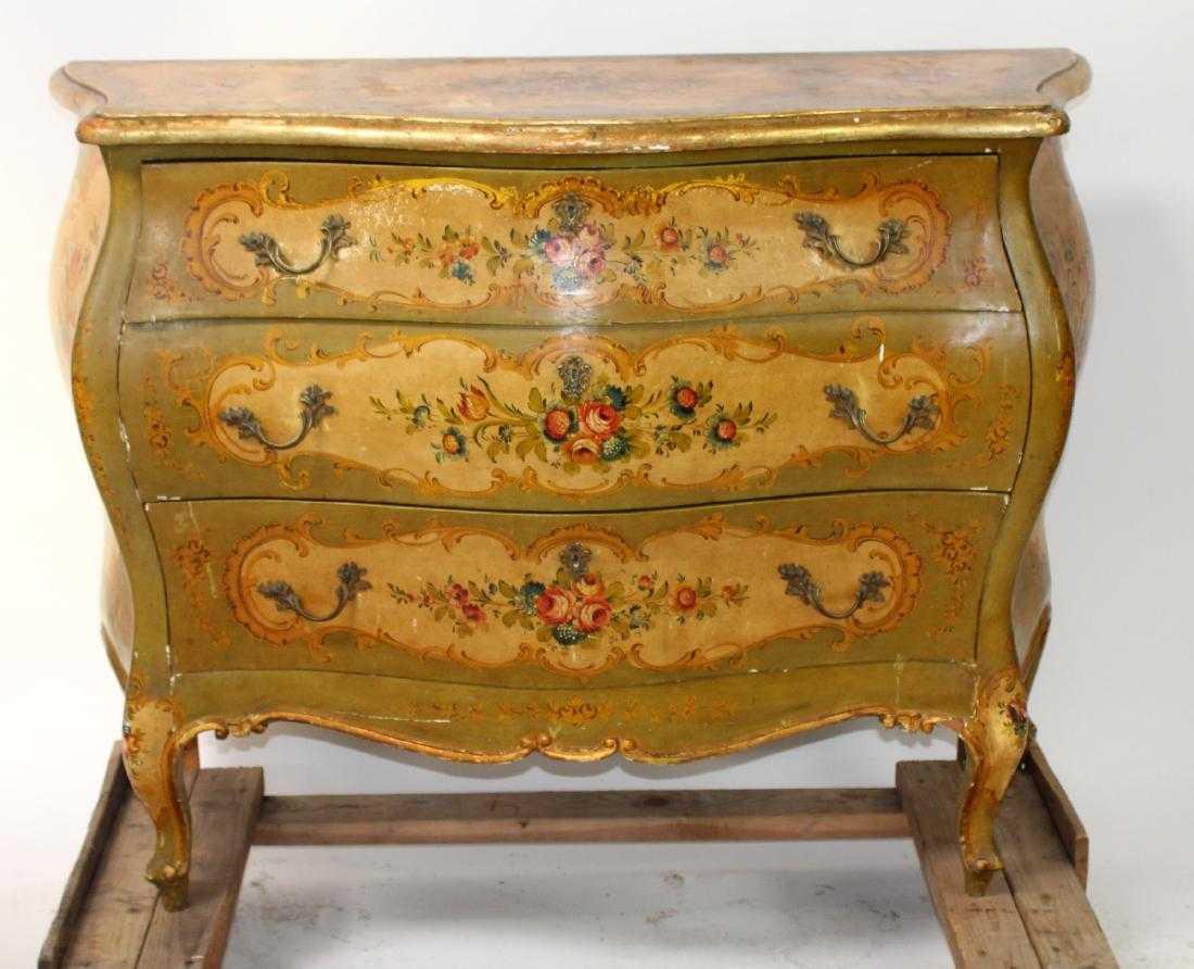 Louis XV style floral painted bombe commode (1 of 5)
