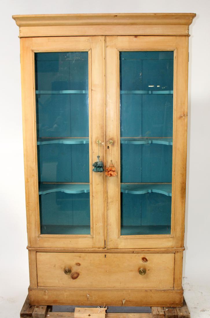 Antique pine 2 door bookcase (1 of 3)