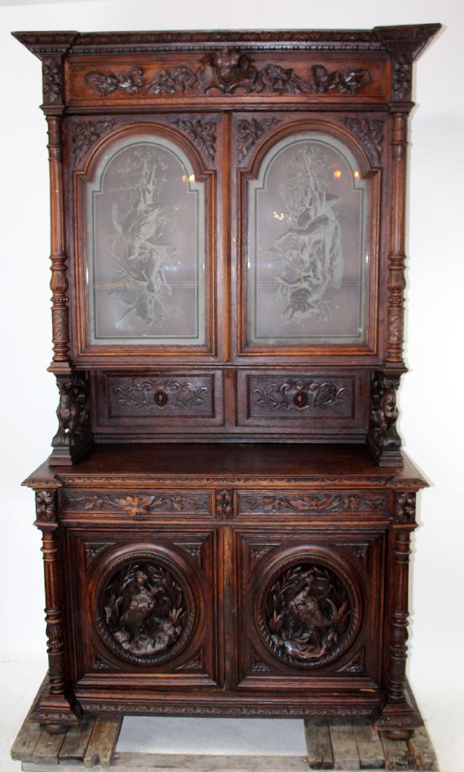 French carved oak huntboard buffet with game (1 of 7)