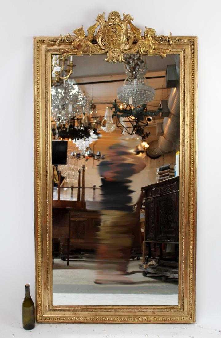 French gold leaf mirror with double gryphon crest (1 of 4)