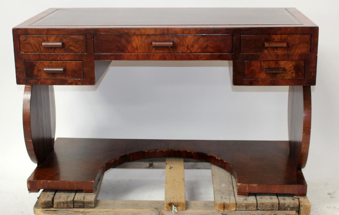 Art Deco burled walnut desk with leather top (1 of 7)