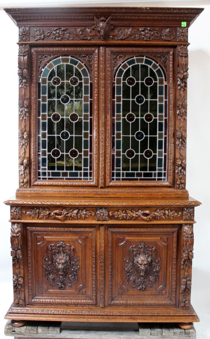 French carved oak hunt board buffet (1 of 7)