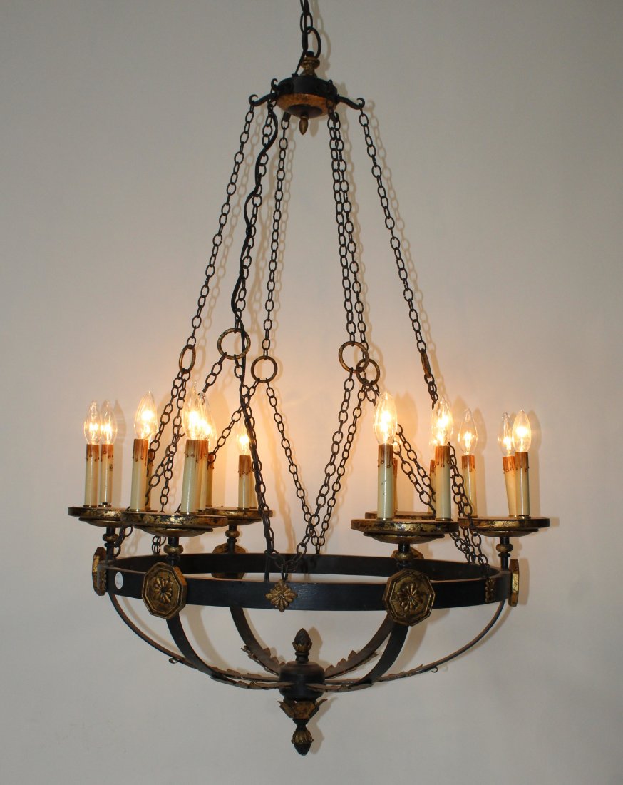 Empire style 6-arm 18-light iron ring chandelier (1 of 5)
