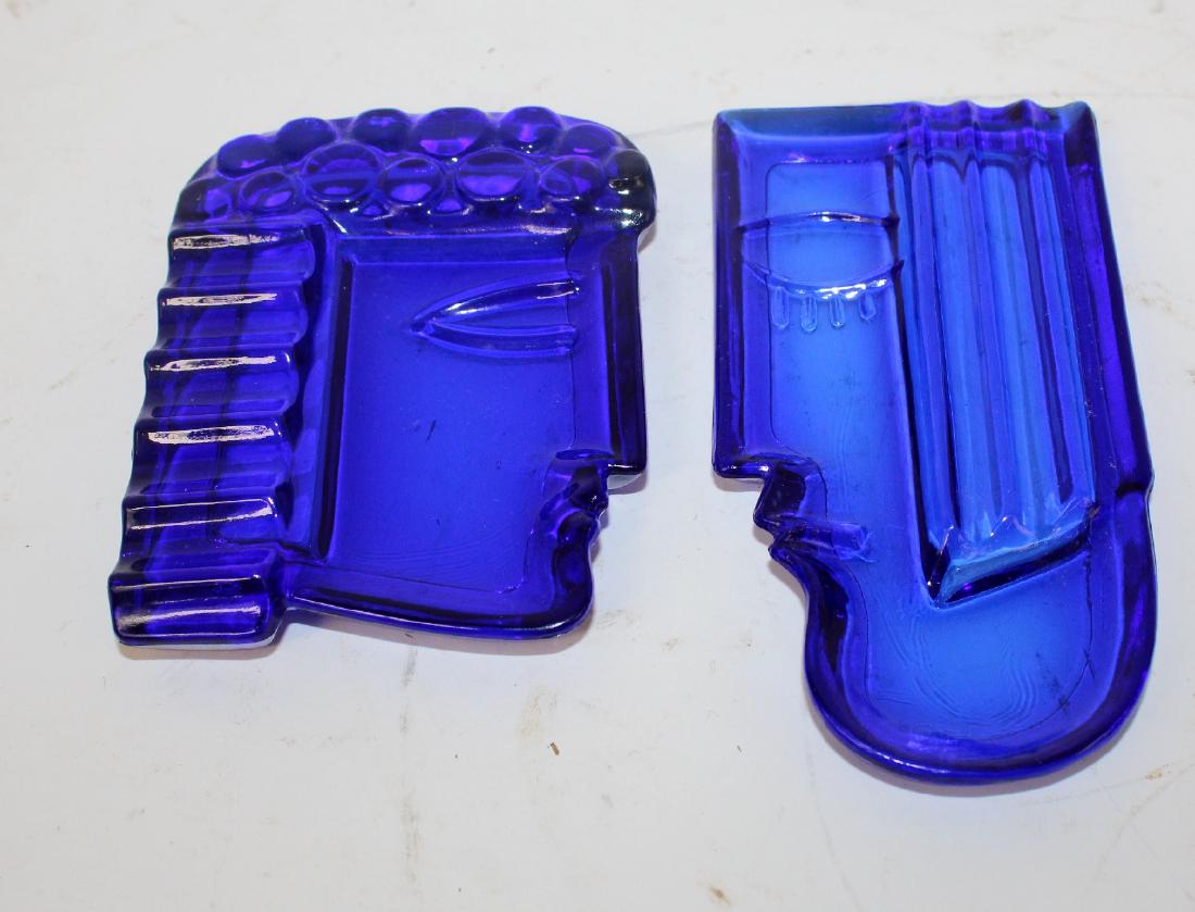 Lot of 2 Art Deco cobalt glass face ashtrays (1 of 1)