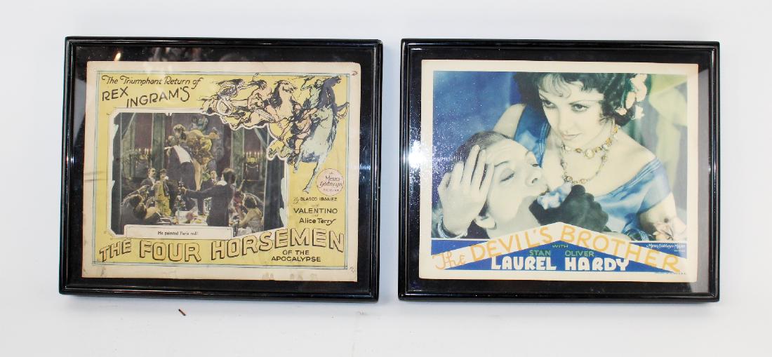 Lot of 2 antique movie theater lobby cards: A lot of 2 antique movie theater lobby cards: The Four Horseman with Valentino and Alice Terry and The Devil's Brother with Laurel & Hardy . Cards are 11"h x 14"w Framed sizes 13"h x 16"w