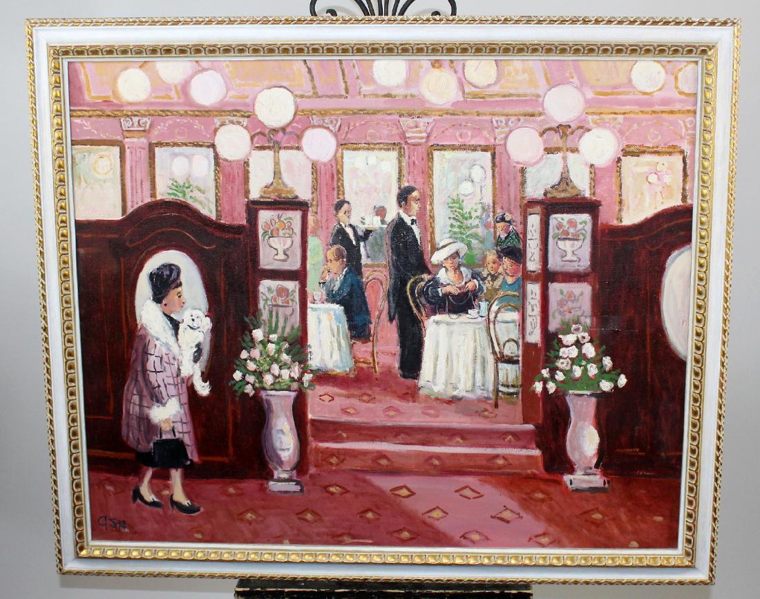 John Ash Oil on canvas restaurant scene in pinks (1 of 8)