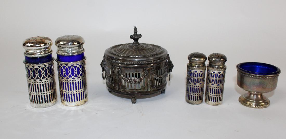 Lot of silverplate & cobalt serving pieces (1 of 5)