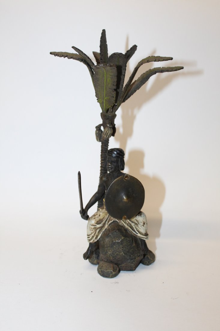 Austrian bronze figurine Warrior under palm tree (1 of 5)