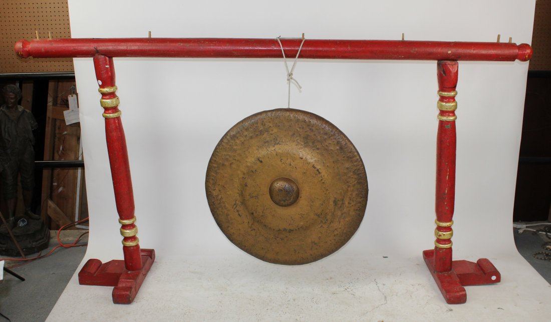 Chinese gong on painted stand (1 of 5)