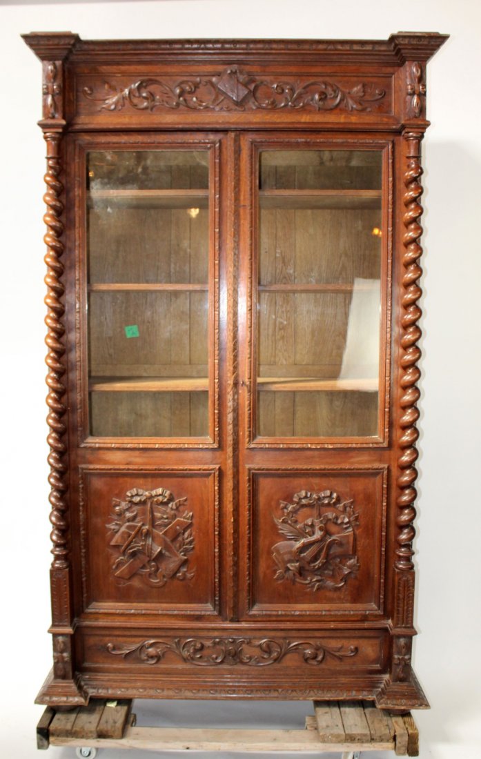 French carved oak 2 door bookcase (1 of 8)