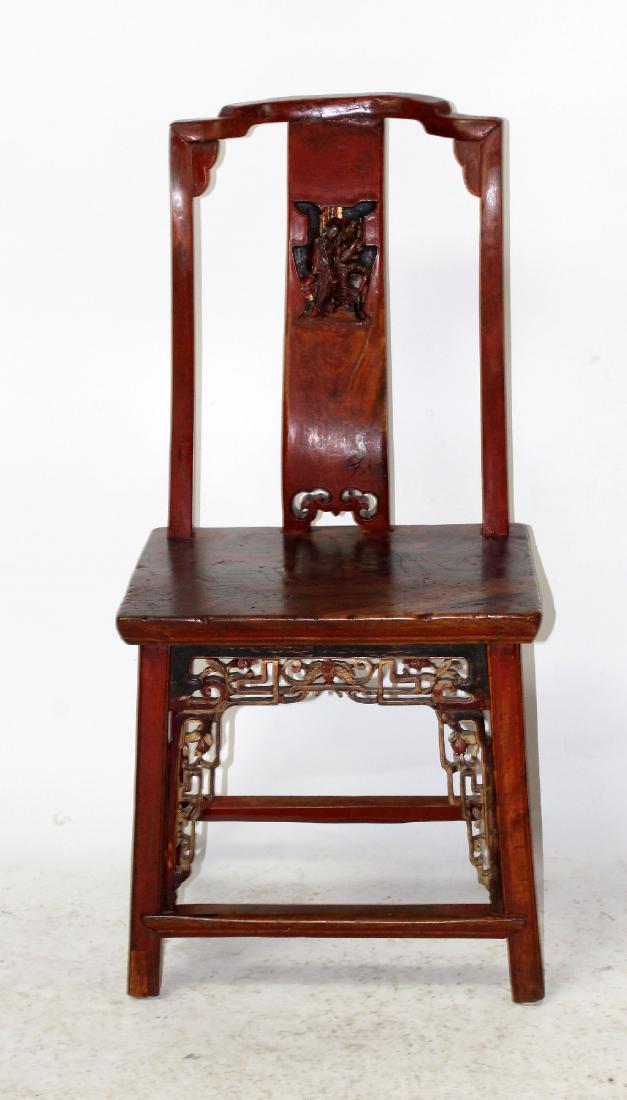 Chinese red lacquered wedding chair with relief carving (1 of 3)