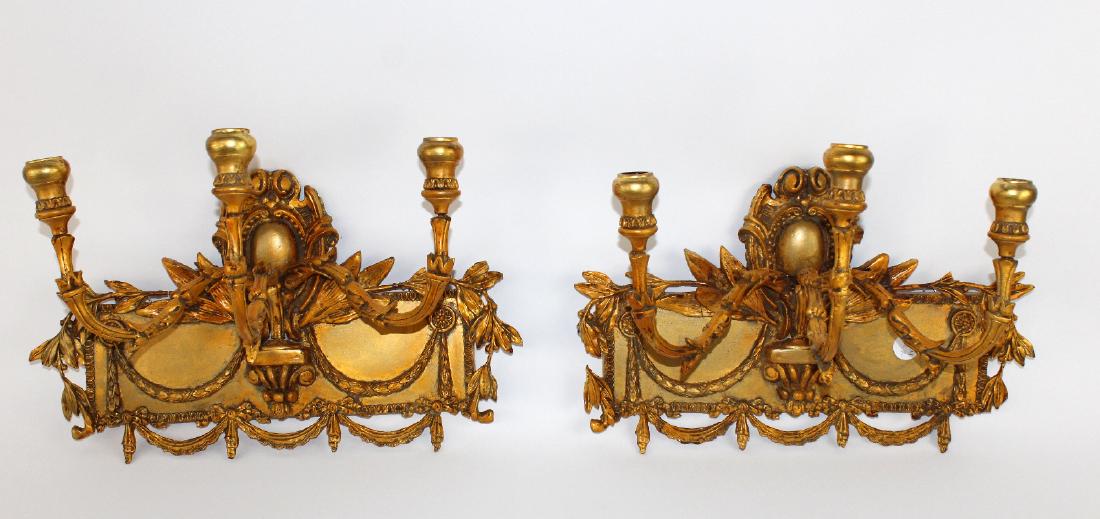 Pair of cast gilt Louis XVI style wall sconces (1 of 5)