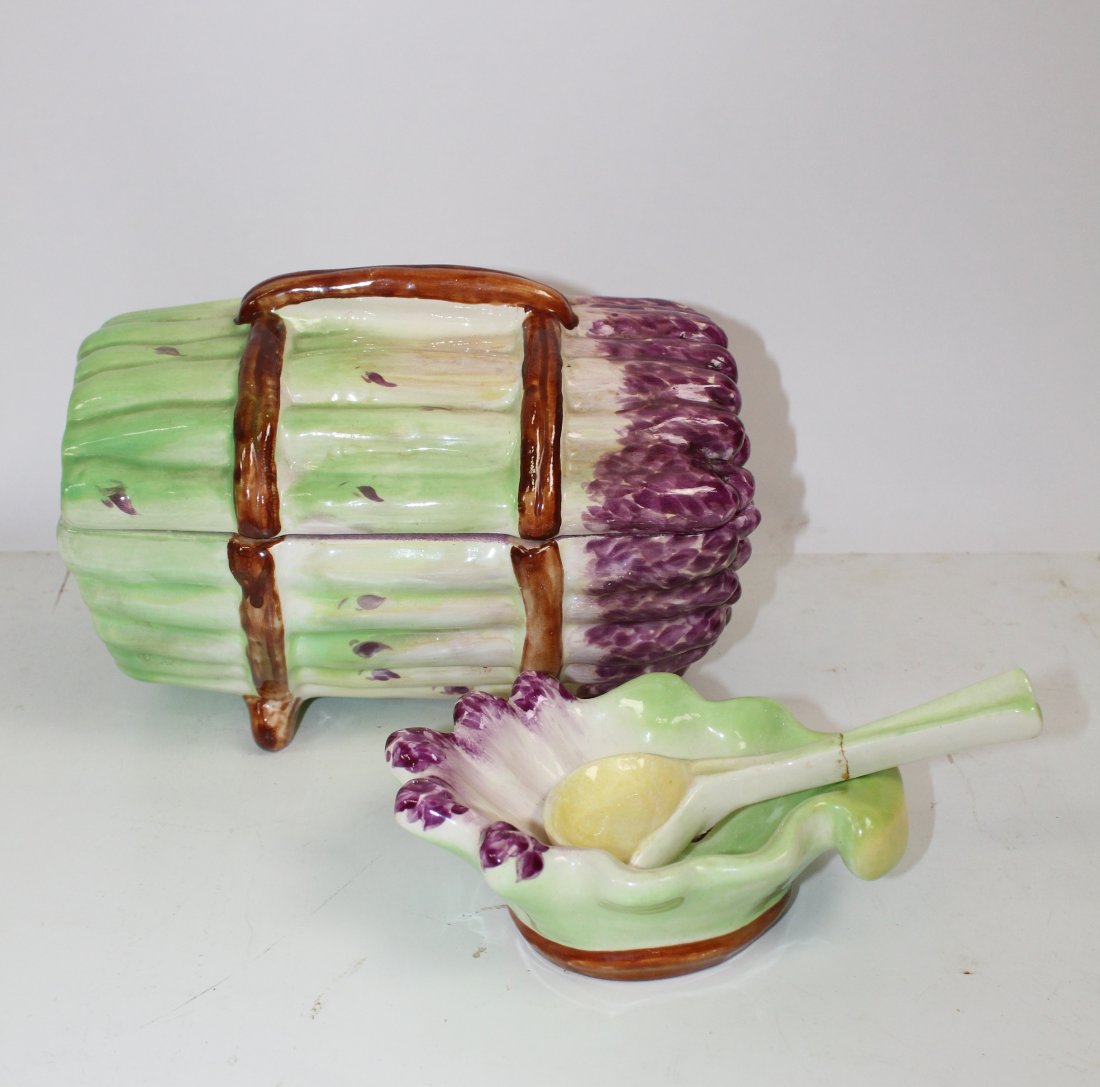 French Majolica asparagus server and sauce bowl (1 of 7)