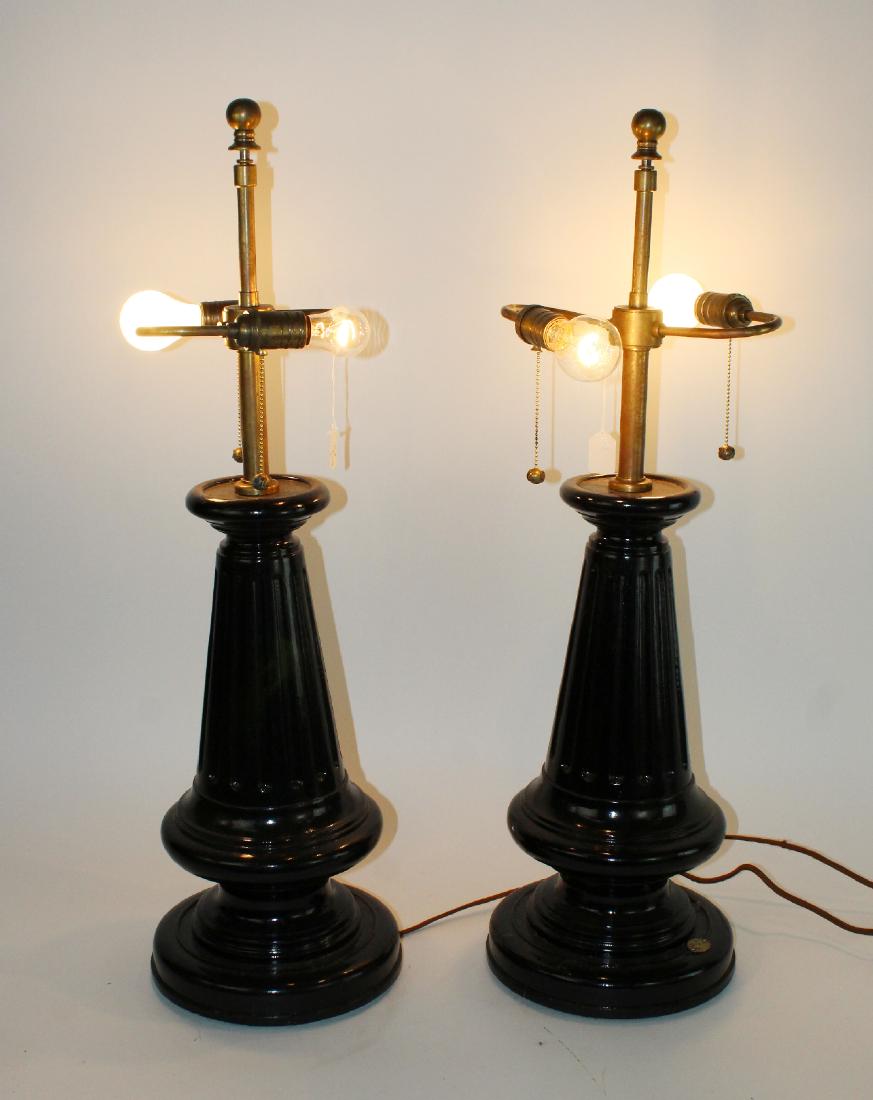 Pair Ralph Lauren table lamps black fluted bases (1 of 7)