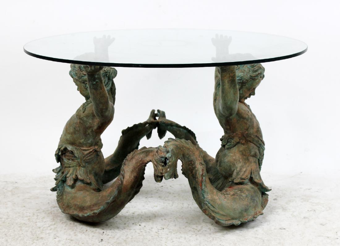 Verdigris bronze double cherub coffee table (1 of 4)