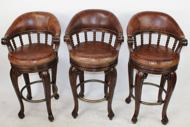 Maitland Smith set of 3 leather swivel bar stools Jan 01, 2019 King