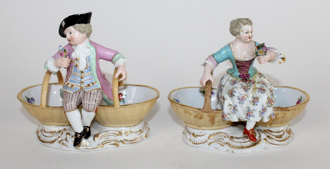 Group of 2 Meissen porcelain double salt with figures (1 of 10)