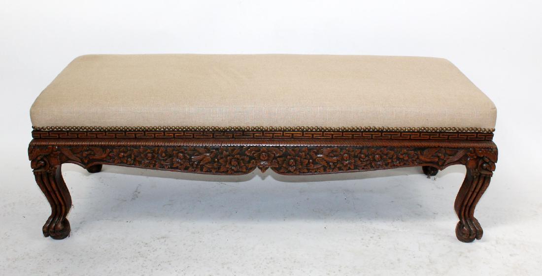 British Colonial heavily carved backless bench (1 of 3)